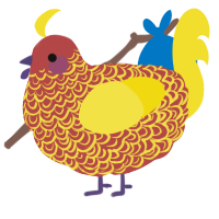 A red and yellow chicken with a double-lace pattern