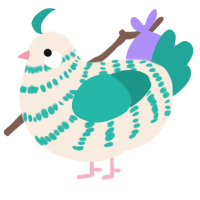 A cream and turquoise chicken with a bar pattern
