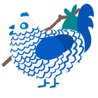 A white and ultramarine chicken with a lace pattern