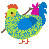 A lime and sapphire chicken with a double-lace pattern