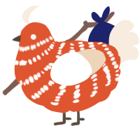 A vermilion and cream chicken with a bar pattern