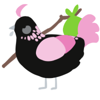 A black and pink chicken with a neck-speckle pattern