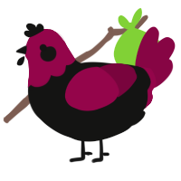 A black and maroon chicken with a head pattern
