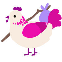 A cream and fuchsia chicken with a neck-speckle pattern