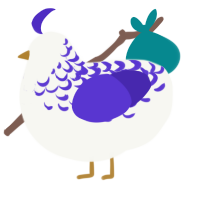 A white and indigo chicken with a half-lace pattern
