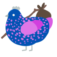 Brass Knuckles, a ultramarine and orchid chicken with a speckle pattern