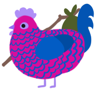 A fuchsia and ultramarine chicken with a lace pattern