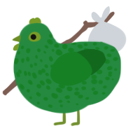 A viridian and leaf chicken with a speckle pattern