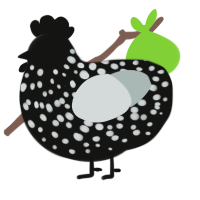 A black and silver chicken with a speckle pattern