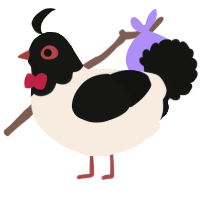 A cream and black chicken with a head pattern