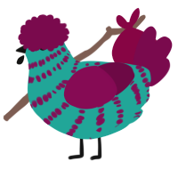 A turquoise and wine chicken with a bar pattern