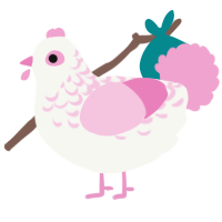 A white and pink chicken with a half-lace pattern