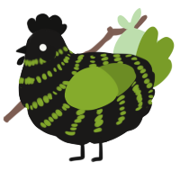 A sable and chartreuse chicken with a bar pattern