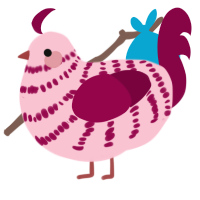 A rose and maroon chicken with a bar pattern