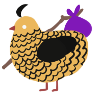 A honey and black chicken with a lace pattern