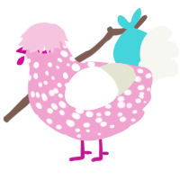 A pink and white chicken with a speckle pattern