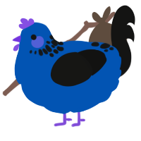 A ultramarine and black chicken with a neck-speckle pattern