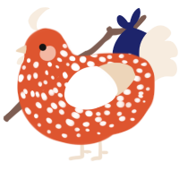 A vermilion and cream chicken with a speckle pattern