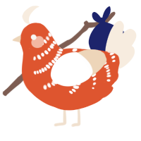 A vermilion and cream chicken with a half-bar pattern