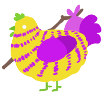 A yellow and amethyst chicken with a bar pattern