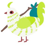 A white and lime chicken with a bar pattern