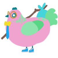 90s Pencil Case, a pink and spring chicken with a neck-speckle pattern