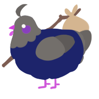 A navy and grey chicken with a head pattern