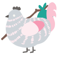 A mist and rose chicken with a bar pattern