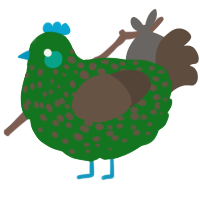 A leaf and bark chicken with a speckle pattern