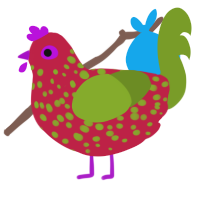 Watermelon Sugar, a crimson and chartreuse chicken with a speckle pattern