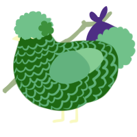 A lavender and red chicken with a lace pattern