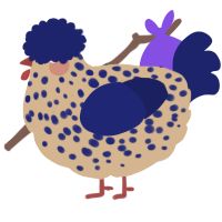 A beige and navy chicken with a speckle pattern