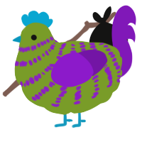 A chartreuse and violet chicken with a bar pattern