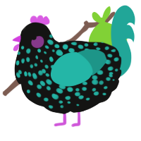 A black and turquoise chicken with a speckle pattern