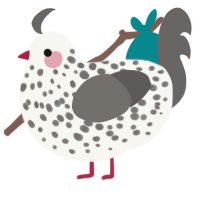 A white and grey chicken with a speckle pattern