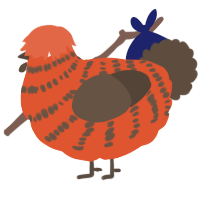 A vermilion and bark chicken with a bar pattern