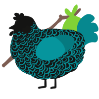 A black and teal chicken with a double-lace pattern