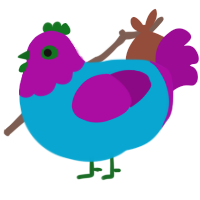 A cerulean and plum chicken with a head pattern
