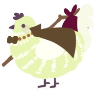 A apple and white chicken with a bar pattern