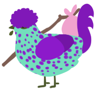 A mint and violet chicken with a speckle pattern