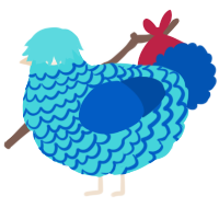 A aqua and ultramarine chicken with a lace pattern
