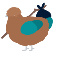 A brown and teal chicken