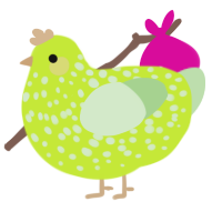 A lime and gluppy chicken with a speckle pattern