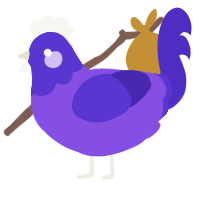 Ravip, a blurple and indigo chicken with a head pattern