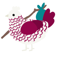 A white and maroon chicken with a lace pattern