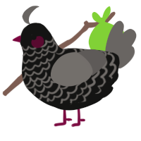 A black and grey chicken with a lace pattern