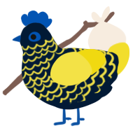 A tumblr and yellow chicken with a lace pattern