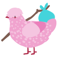 A pink chicken with a speckle pattern
