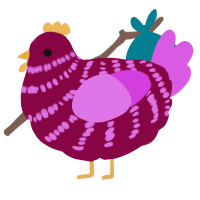 A maroon and orchid chicken with a bar pattern