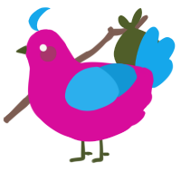 Cara, a fuchsia and sky chicken